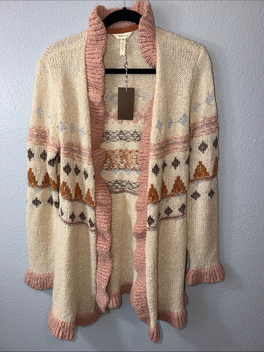 Matilda Jane Cream & Pink Patterned Open-Front Women's Sweater Cardigan